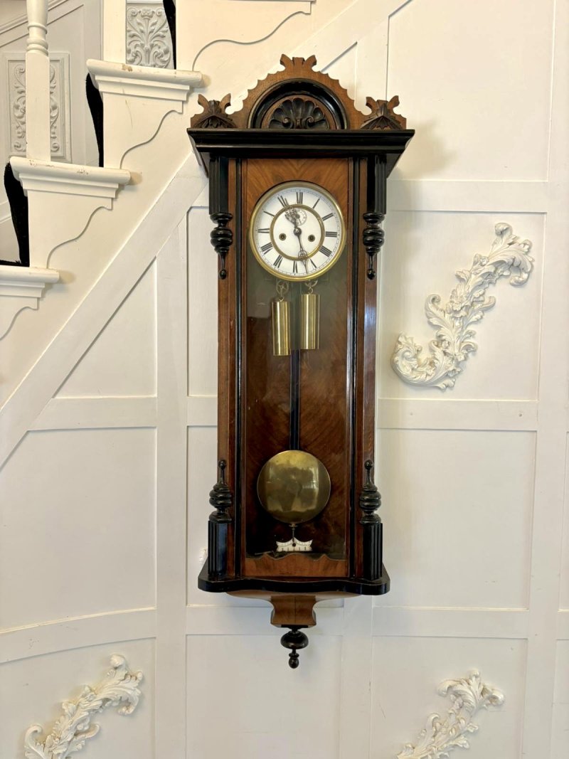 Antique Vienna Walnut Double Weight Wall Clock